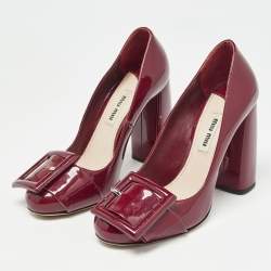 مملوكة مسبقًا Miu Miu Burgundy Patent Leather Buckle Detail Block Heel Pumps Size 36