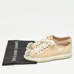 Miu Miu Beige Patent Leather Crystal Embellished Lace Up Sneakers Size 36