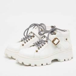 Miu Miu White Leather Lace Up Ankle Boots Size 39