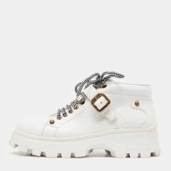 Miu Miu White Leather Lace Up Ankle Boots Size 39