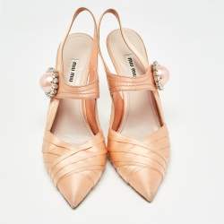 Miu Miu Orange Satin Crystal Embellished Slingback Pumps Size 38.5