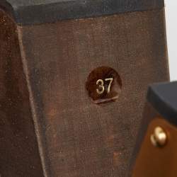 Pre Owned Miu Miu Brown/Gold Leather and Metal Platform Eyelet Ankle Strap Sandals Size 37