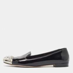 Pre Owned Miu Miu Black  Patent Leather Crystal Embellished Smoking Slippers Size 36