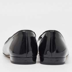 Pre Owned Miu Miu Black  Patent Leather Crystal Embellished Smoking Slippers Size 36