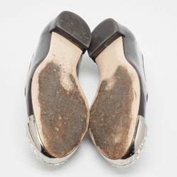 Pre Owned Miu Miu Black  Patent Leather Crystal Embellished Smoking Slippers Size 36