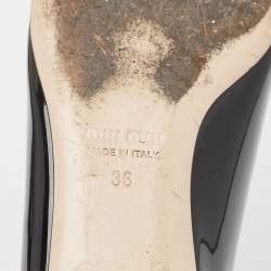 Pre Owned Miu Miu Black  Patent Leather Crystal Embellished Smoking Slippers Size 36