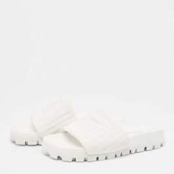 Miu Miu White Terry Fabric Logo Embroidered Slides Size 36