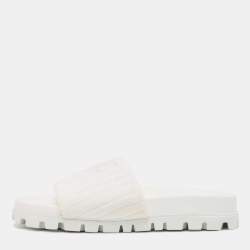 Miu Miu White Terry Fabric Logo Embroidered Slides Size 36