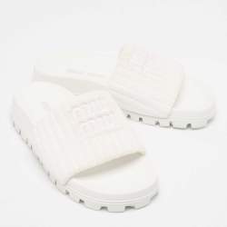 Miu Miu White Terry Fabric Logo Embroidered Slides Size 36