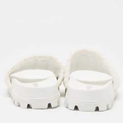 Miu Miu White Terry Fabric Logo Embroidered Slides Size 36