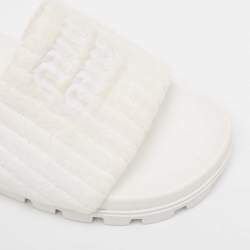 Miu Miu White Terry Fabric Logo Embroidered Slides Size 36