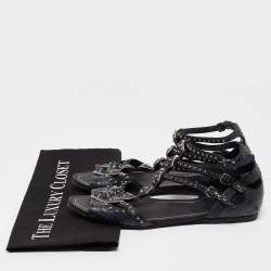 Miu Miu Navy Blue Python Leather Ankle Strap Flat Sandals Size 38.5