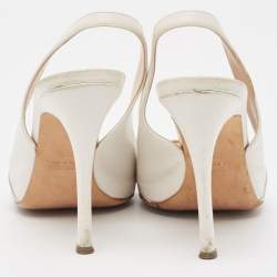 Miu Miu White/Silver Leather Slingback Open Toe Pumps Size 38.5   