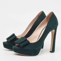 Miu Miu Green Suede Peep Toe Pumps Size 37.5