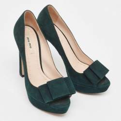 Miu Miu Green Suede Peep Toe Pumps Size 37.5