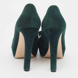 Miu Miu Green Suede Peep Toe Pumps Size 37.5