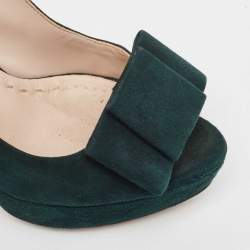 Miu Miu Green Suede Peep Toe Pumps Size 37.5
