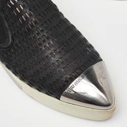 Miu Miu Black Perforated Leather Metal Cap Toe Slip On Sneakers Size 38