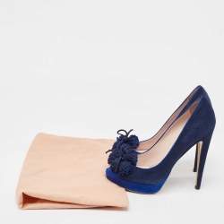 Miu Miu Blue Suede Peep Toe Platform Pumps Size 37.5