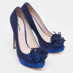Miu Miu Blue Suede Peep Toe Platform Pumps Size 37.5
