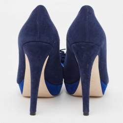 Miu Miu Blue Suede Peep Toe Platform Pumps Size 37.5