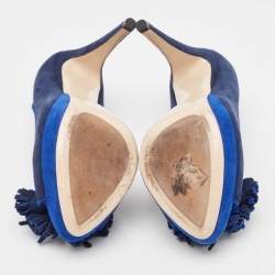 Miu Miu Blue Suede Peep Toe Platform Pumps Size 37.5