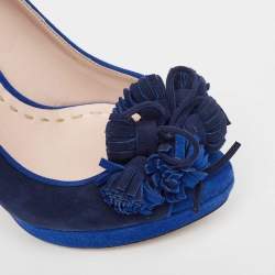 Miu Miu Blue Suede Peep Toe Platform Pumps Size 37.5