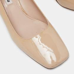 Miu Miu Beige Patent Leather Crystal Embellished Block Heel Pumps Size 37