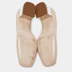 Miu Miu Beige Patent Leather Crystal Embellished Block Heel Pumps Size 37