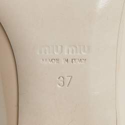 Miu Miu Beige Patent Leather Crystal Embellished Block Heel Pumps Size 37