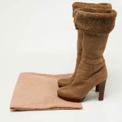 Miu Miu Light Brown Leather Fur Lined Knee Length Boots Size 40