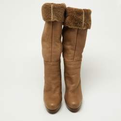 Miu Miu Light Brown Leather Fur Lined Knee Length Boots Size 40