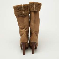 Miu Miu Light Brown Leather Fur Lined Knee Length Boots Size 40