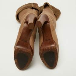 Miu Miu Light Brown Leather Fur Lined Knee Length Boots Size 40
