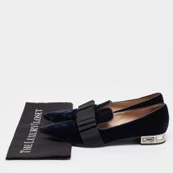 Miu Miu Navy Blue/Black Velvet and Canvas Bow Crystal Embellished Loafers Size 40