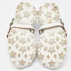 Miu Miu White Textured Leather Crystal Embellished Lace Up Sneakers Size 37