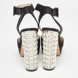 Miu Miu Black Satin Embellished Block Heel Platform Sandals Size 35.5