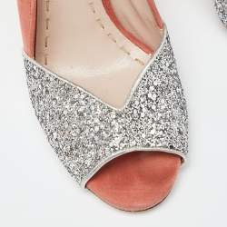 Miu Miu Orange/Silver Suede and Glitter Open Toe Pumps Size 38