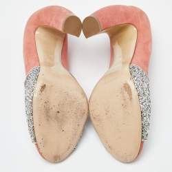 Miu Miu Orange/Silver Suede and Glitter Open Toe Pumps Size 38
