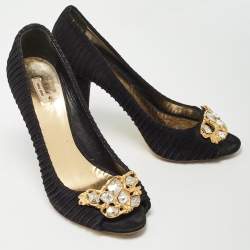 Miu Miu Black Suede Crystals Embellishment Peep Toe Pumps Size 41