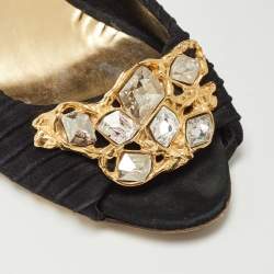 Miu Miu Black Suede Crystals Embellishment Peep Toe Pumps Size 41