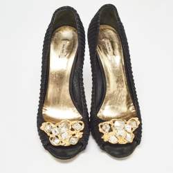 Miu Miu Black Suede Crystals Embellishment Peep Toe Pumps Size 41