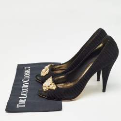 Miu Miu Black Suede Crystals Embellishment Peep Toe Pumps Size 41