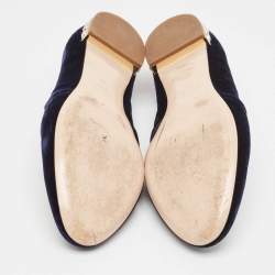 Miu Miu Navy Blue Velvet Embroidered Crystal Embellished Smoking Slippers Size 38