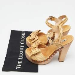 Miu Miu Beige Leather Ribbon Slingback Platform Sandals Size 35.5