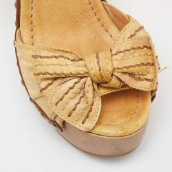 Miu Miu Beige Leather Ribbon Slingback Platform Sandals Size 35.5