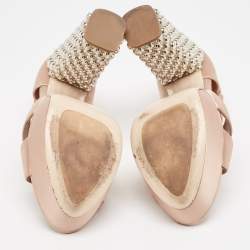 Miu Miu Pink Satin Crystal Embellished Platform Ankle Strap Sandals Size 38 