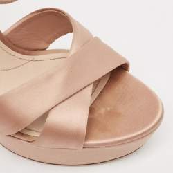 Miu Miu Pink Satin Crystal Embellished Platform Ankle Strap Sandals Size 38 