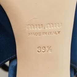 Miu Miu Navy Blue/Black Satin and Fabric Crystal Embellished Lace Up Slingback Sandals Size 39.5