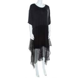 Pre Owned MM6 Maison Margiela Black Mesh Panel Overlay Oversized Midi Dress XS